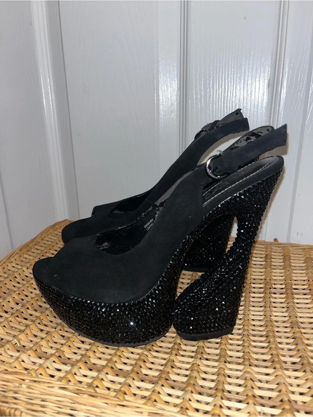 PLEASER Day & Night Swan Avant-garde rhinestone heels (read! Damaged)